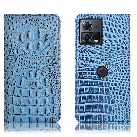 Funda de Cuero Cartera con Soporte Carcasa H01P para Motorola Moto Edge 30 Fusion 5G Azul Cielo