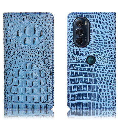 Funda de Cuero Cartera con Soporte Carcasa H01P para Motorola Moto Edge 30 Pro 5G Azul Cielo