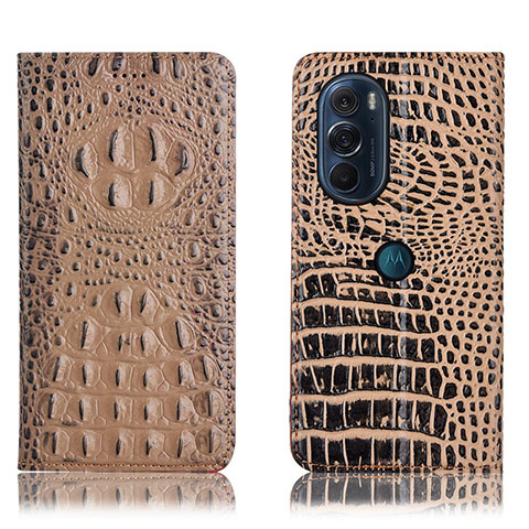 Funda de Cuero Cartera con Soporte Carcasa H01P para Motorola Moto Edge 30 Pro 5G Caqui