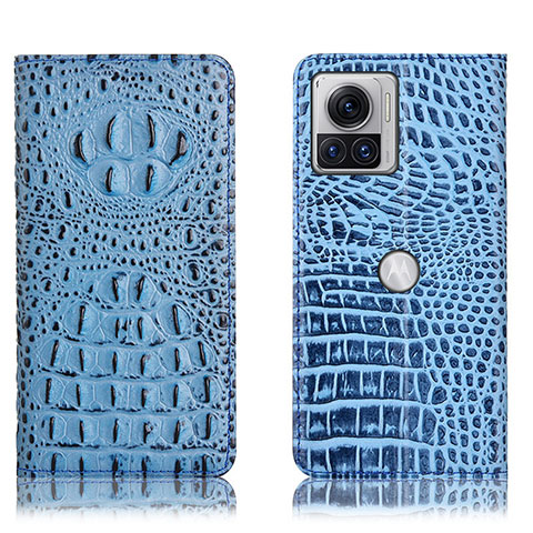 Funda de Cuero Cartera con Soporte Carcasa H01P para Motorola Moto Edge 30 Ultra 5G Azul Cielo