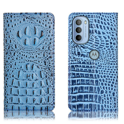 Funda de Cuero Cartera con Soporte Carcasa H01P para Motorola Moto G31 Azul Cielo