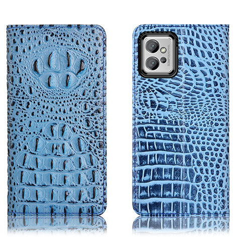 Funda de Cuero Cartera con Soporte Carcasa H01P para Motorola Moto G32 Azul Cielo