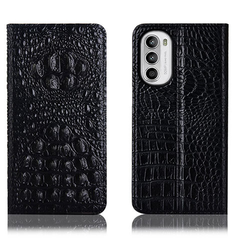 Funda de Cuero Cartera con Soporte Carcasa H01P para Motorola MOTO G52 Negro