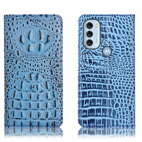 Funda de Cuero Cartera con Soporte Carcasa H01P para Motorola Moto G71 5G Azul Cielo