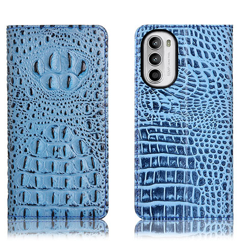 Funda de Cuero Cartera con Soporte Carcasa H01P para Motorola Moto G71s 5G Azul Cielo