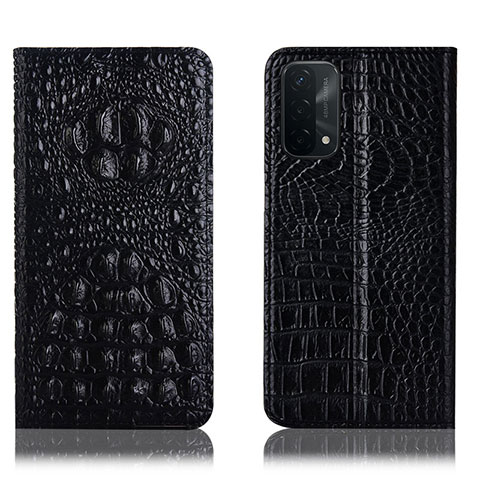 Funda de Cuero Cartera con Soporte Carcasa H01P para Oppo A54 5G Negro