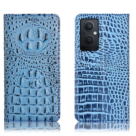 Funda de Cuero Cartera con Soporte Carcasa H01P para Oppo A96 5G Azul Cielo