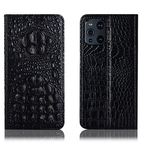 Funda de Cuero Cartera con Soporte Carcasa H01P para Oppo Find X3 Pro 5G Negro