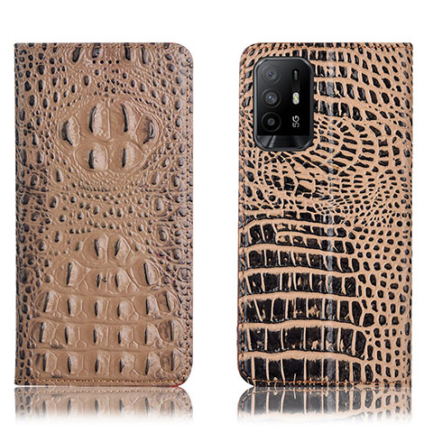 Funda de Cuero Cartera con Soporte Carcasa H01P para Oppo Reno5 Z 5G Caqui