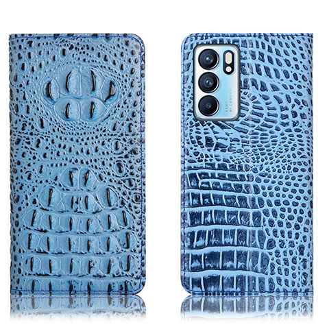 Funda de Cuero Cartera con Soporte Carcasa H01P para Oppo Reno6 5G Azul Cielo