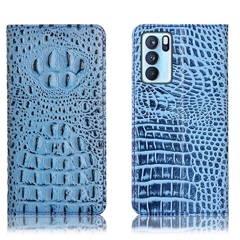 Funda de Cuero Cartera con Soporte Carcasa H01P para Oppo Reno6 Pro 5G India Azul Cielo