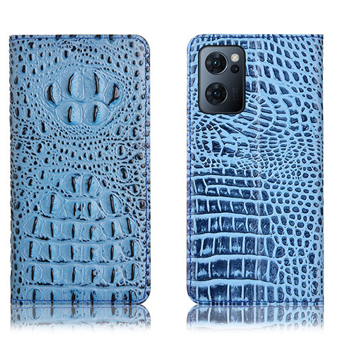 Funda de Cuero Cartera con Soporte Carcasa H01P para Oppo Reno7 5G Azul Cielo