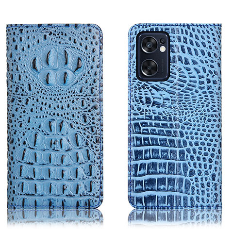 Funda de Cuero Cartera con Soporte Carcasa H01P para Oppo Reno7 SE 5G Azul Cielo