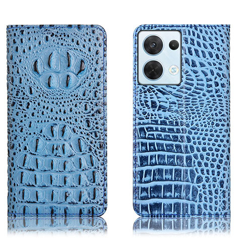 Funda de Cuero Cartera con Soporte Carcasa H01P para Oppo Reno8 5G Azul Cielo