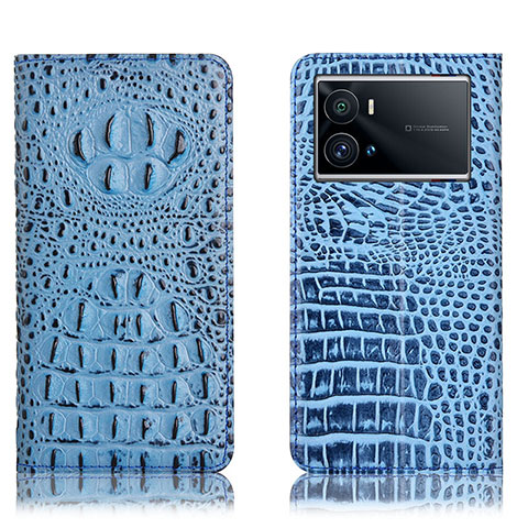 Funda de Cuero Cartera con Soporte Carcasa H01P para Vivo iQOO 9 Pro 5G Azul Cielo