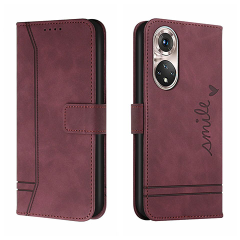 Funda de Cuero Cartera con Soporte Carcasa H01X para Huawei P50 Pro Rojo