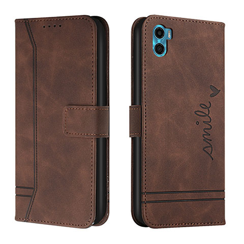 Funda de Cuero Cartera con Soporte Carcasa H01X para Motorola Moto E22S Marron