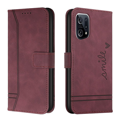 Funda de Cuero Cartera con Soporte Carcasa H01X para Oppo Find X5 Pro 5G Rojo