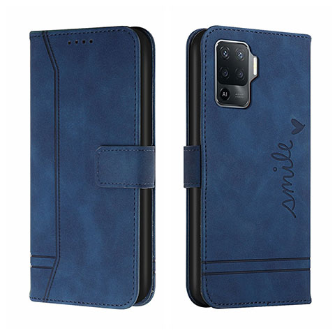 Funda de Cuero Cartera con Soporte Carcasa H01X para Oppo Reno5 Lite Azul