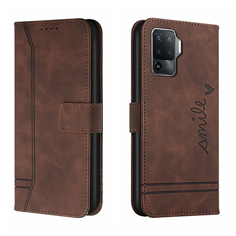 Funda de Cuero Cartera con Soporte Carcasa H01X para Oppo Reno5 Lite Marron