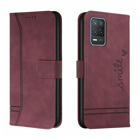 Funda de Cuero Cartera con Soporte Carcasa H01X para Realme 8 5G Rojo