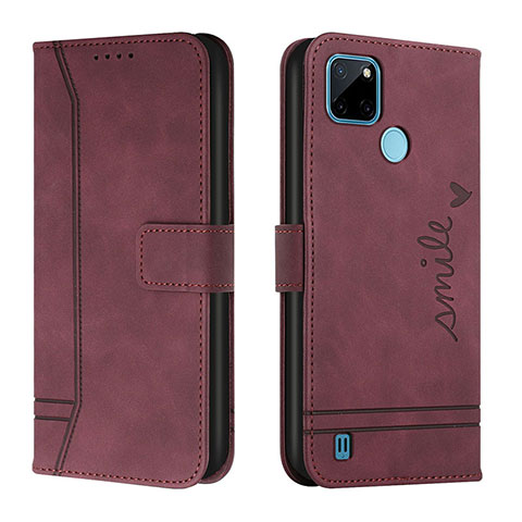 Funda de Cuero Cartera con Soporte Carcasa H01X para Realme C21Y Rojo