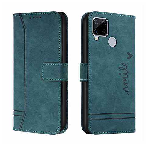 Funda de Cuero Cartera con Soporte Carcasa H01X para Realme C25 Verde