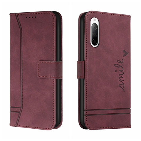 Funda de Cuero Cartera con Soporte Carcasa H01X para Sony Xperia 10 III Lite Rojo