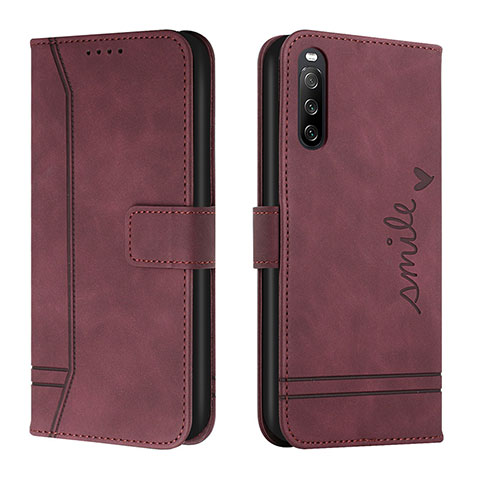 Funda de Cuero Cartera con Soporte Carcasa H01X para Sony Xperia 10 IV SOG07 Rojo