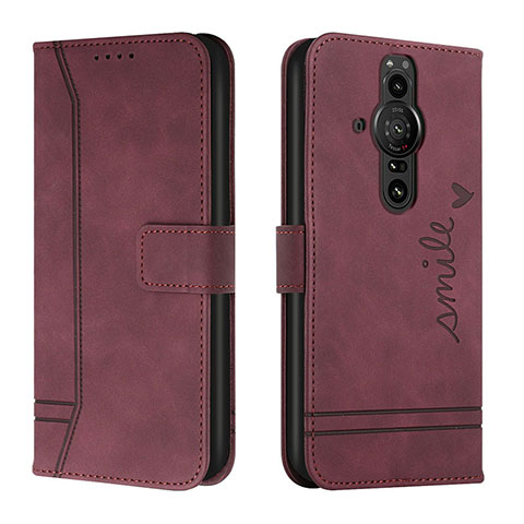 Funda de Cuero Cartera con Soporte Carcasa H01X para Sony Xperia PRO-I Rojo