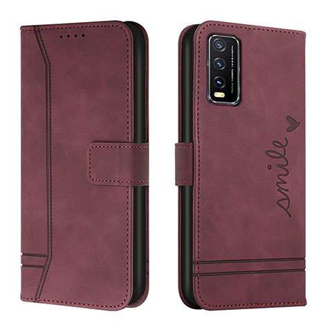 Funda de Cuero Cartera con Soporte Carcasa H01X para Vivo Y20 (2021) Rojo