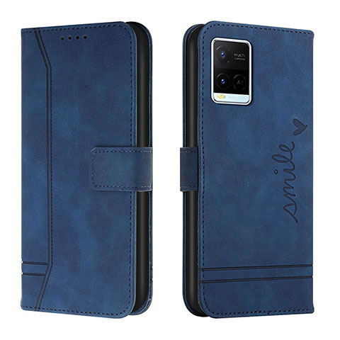 Funda de Cuero Cartera con Soporte Carcasa H01X para Vivo Y21a Azul