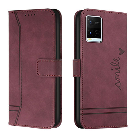 Funda de Cuero Cartera con Soporte Carcasa H01X para Vivo Y21a Rojo