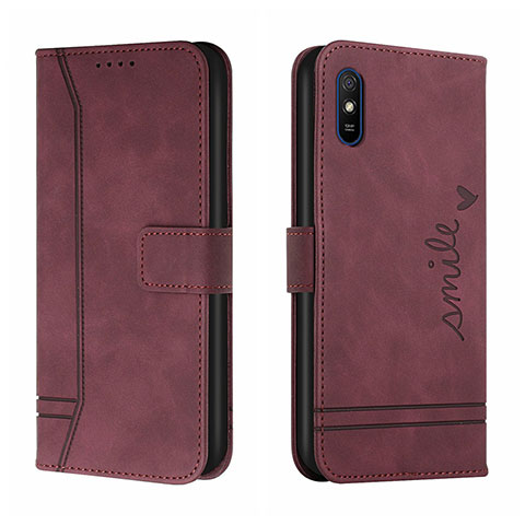 Funda de Cuero Cartera con Soporte Carcasa H01X para Xiaomi Redmi 9A Rojo