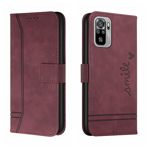 Funda de Cuero Cartera con Soporte Carcasa H01X para Xiaomi Redmi Note 10 4G Rojo