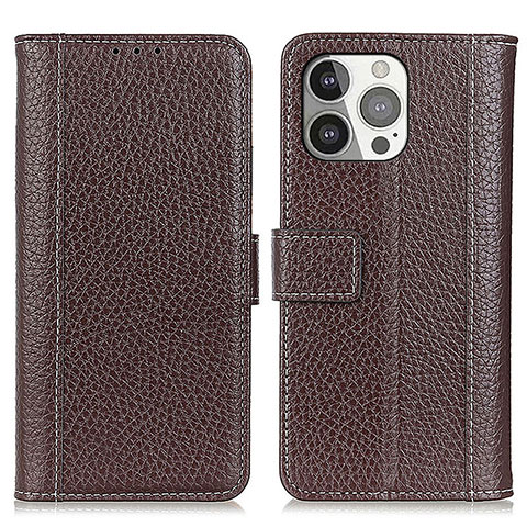 Funda de Cuero Cartera con Soporte Carcasa H02 para Apple iPhone 14 Pro Max Marron