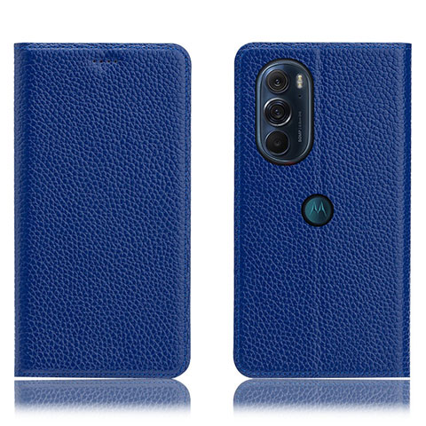 Funda de Cuero Cartera con Soporte Carcasa H02P para Motorola Moto Edge 30 Pro 5G Azul