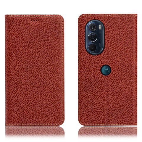 Funda de Cuero Cartera con Soporte Carcasa H02P para Motorola Moto Edge 30 Pro 5G Marron