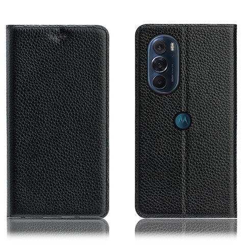 Funda de Cuero Cartera con Soporte Carcasa H02P para Motorola Moto Edge 30 Pro 5G Negro