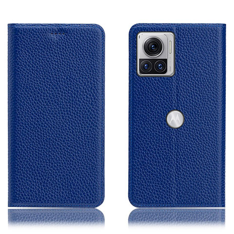 Funda de Cuero Cartera con Soporte Carcasa H02P para Motorola Moto Edge 30 Ultra 5G Azul