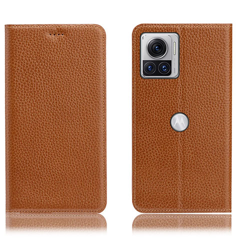 Funda de Cuero Cartera con Soporte Carcasa H02P para Motorola Moto Edge 30 Ultra 5G Marron Claro