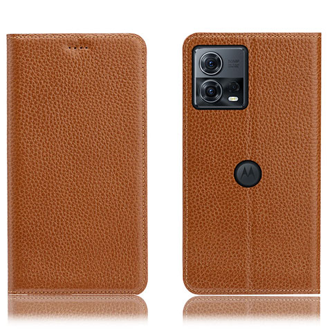 Funda de Cuero Cartera con Soporte Carcasa H02P para Motorola Moto Edge S30 Pro 5G Marron Claro