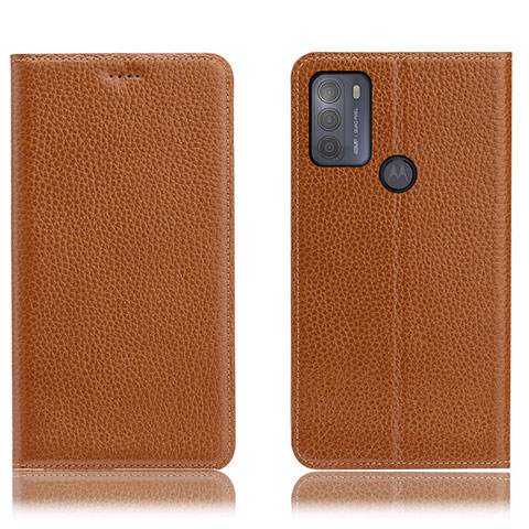 Funda de Cuero Cartera con Soporte Carcasa H02P para Motorola Moto G50 Marron Claro