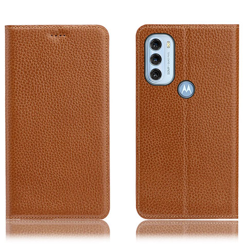 Funda de Cuero Cartera con Soporte Carcasa H02P para Motorola Moto G71 5G Marron Claro