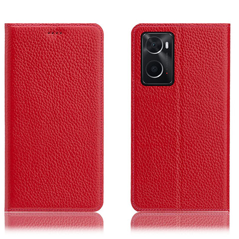 Funda de Cuero Cartera con Soporte Carcasa H02P para Oppo A76 Rojo