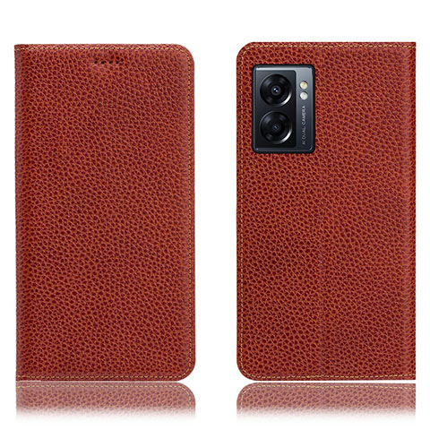 Funda de Cuero Cartera con Soporte Carcasa H02P para Oppo A77 5G Marron