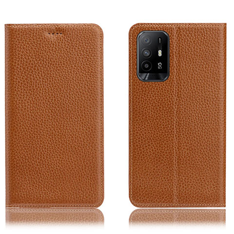 Funda de Cuero Cartera con Soporte Carcasa H02P para Oppo A94 5G Marron Claro