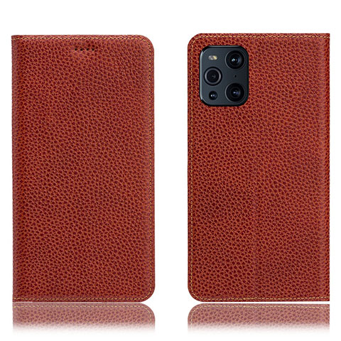 Funda de Cuero Cartera con Soporte Carcasa H02P para Oppo Find X3 5G Marron