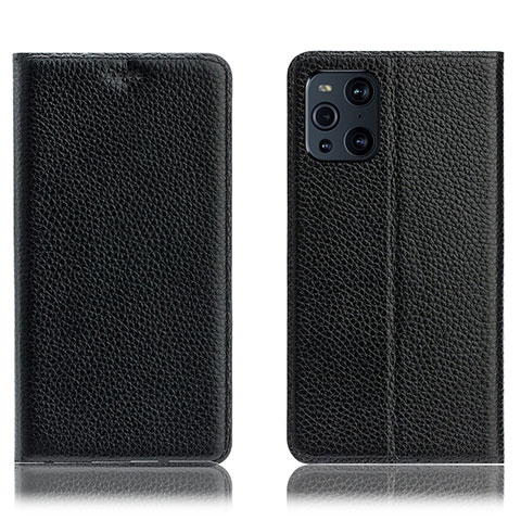 Funda de Cuero Cartera con Soporte Carcasa H02P para Oppo Find X3 5G Negro