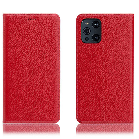 Funda de Cuero Cartera con Soporte Carcasa H02P para Oppo Find X3 5G Rojo